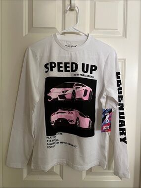 Seven Souls White "Speed Up" Long-Sleeve Graphic Tee with Pink Car Print